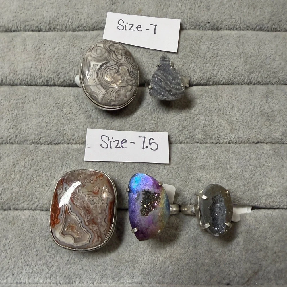 Lace agate or geode agate rings